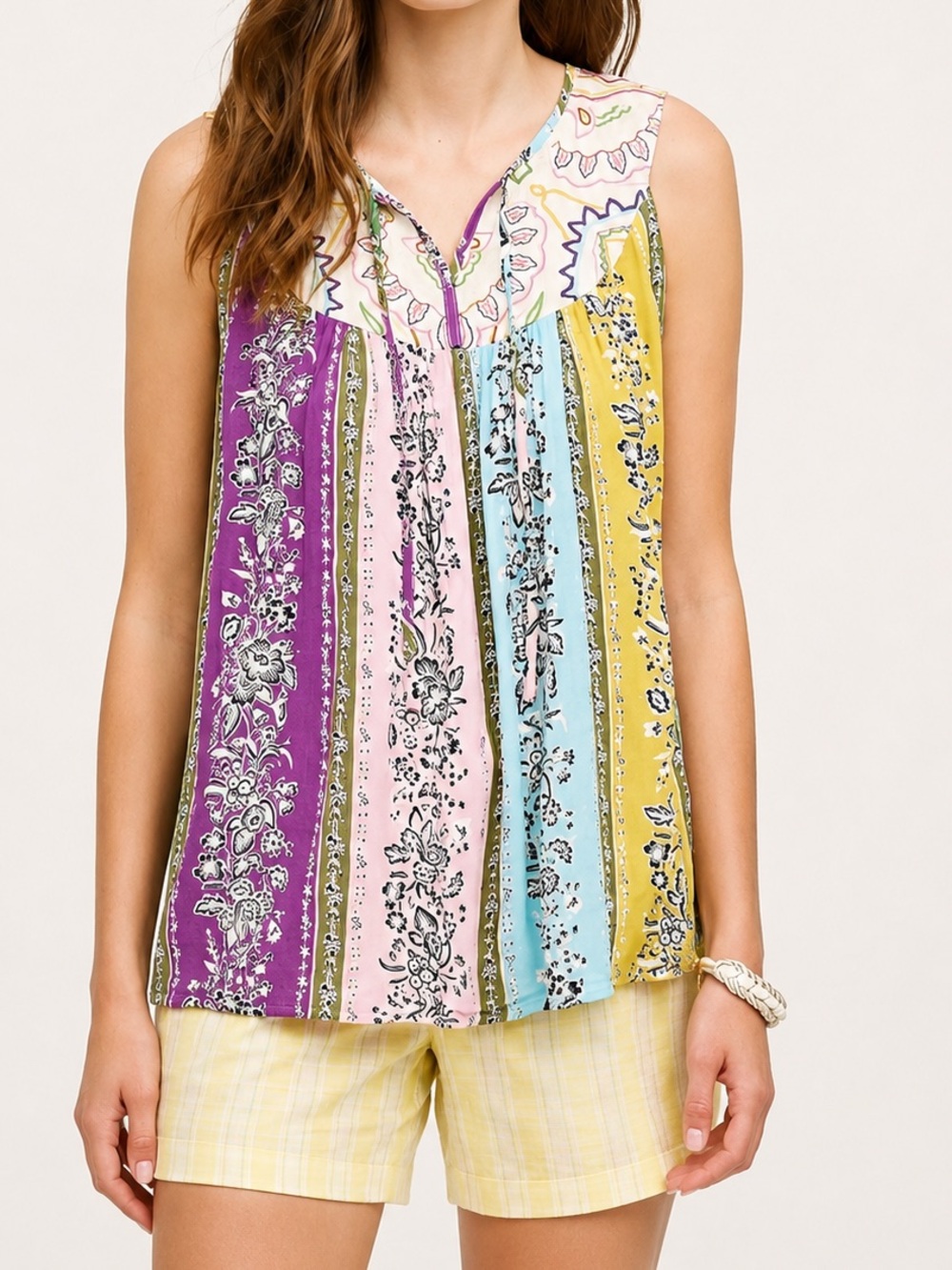 Anthropologie One September Larkspur Floral Embroudered Boho Tank Top Size S